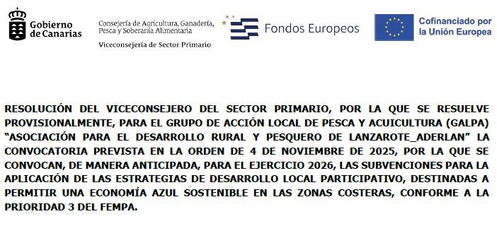 RESOLUCION PROVISIONAL DE SUBVENCIONES PARA EL GALPA ADERLAN, CONVOCATORIA ANTICIPADA 2026 DE LA PRIORIDAD 3 DEL FEMPA