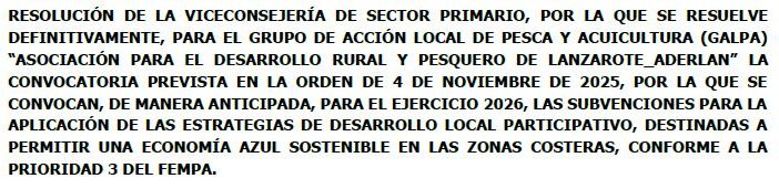 RESOLUCION DEFINITIVA DE SUBVENCIONES PARA EL GALPA ADERLAN, CONVOCATORIA ANTICIPADA 2026 DE LA PRIORIDAD 3 DEL FEMPA